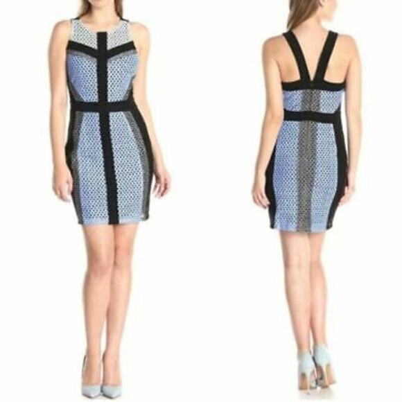 NEW Greylin Damien Colorblock Sheath Dress Eyelet Black Blue Medium - Picture 1 of 14